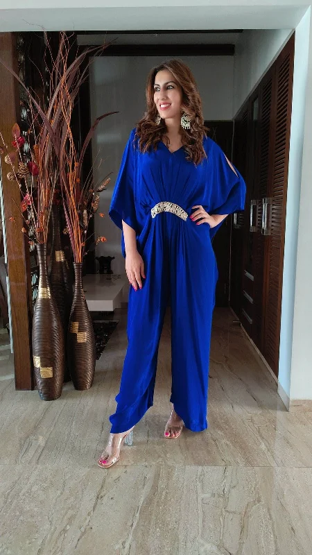 Crepe Royal Blue Pearl Jumpsuit Business