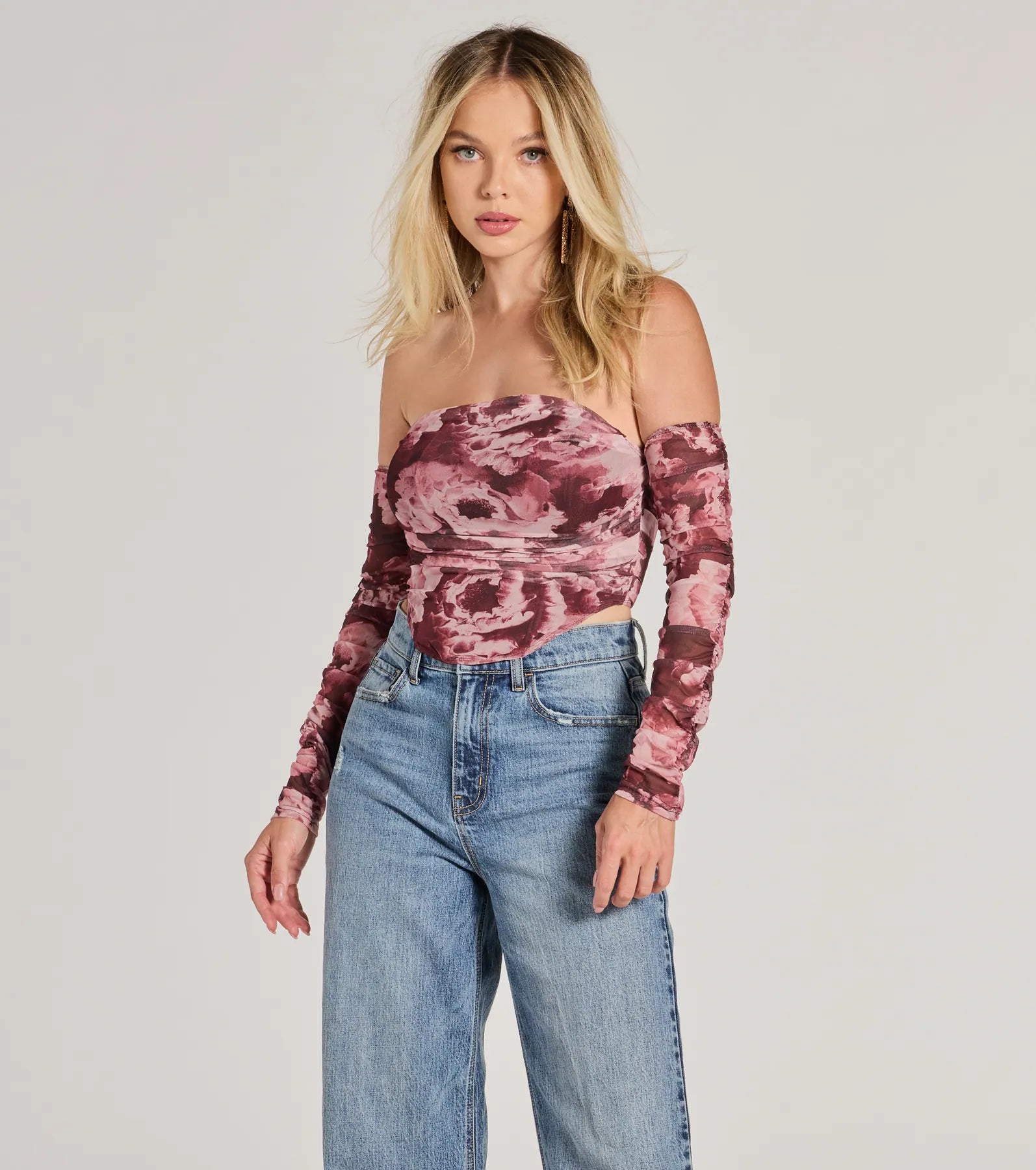 Floral Fantasy Long Sleeve Mesh Bustier European