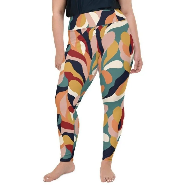 Floral Abstract Plus Size Leggings Artistic Women's Avant - 