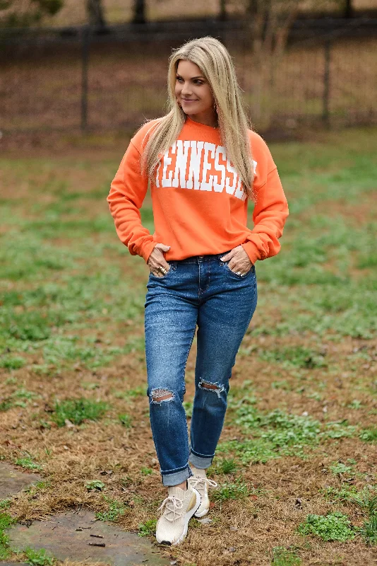 TENNESSEE {Orange Crewneck Fleece} Casual Women's Loose - fitting