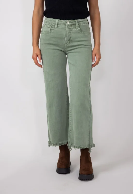 Risen High-Rise Cropped Wide Leg Jeans for Women in Olive | RDP5506-OLIVE Earthy Women's Hemp - based