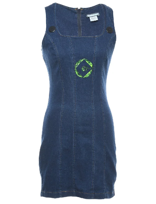 Dark Wash Denim Mini Dress - S Artistic Women's Hand - painted