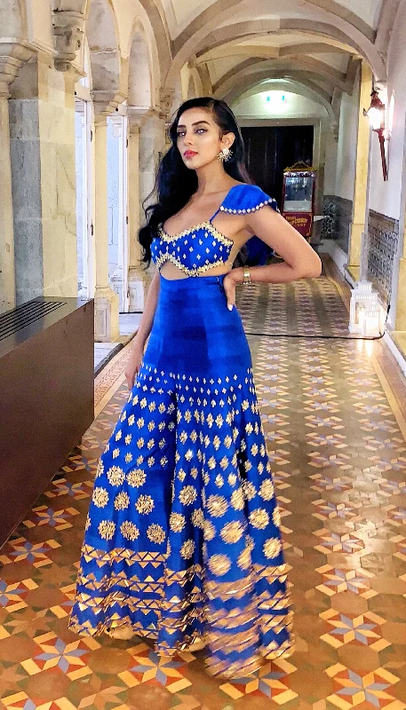 Electric Blue Embroidered Jumpsuit European