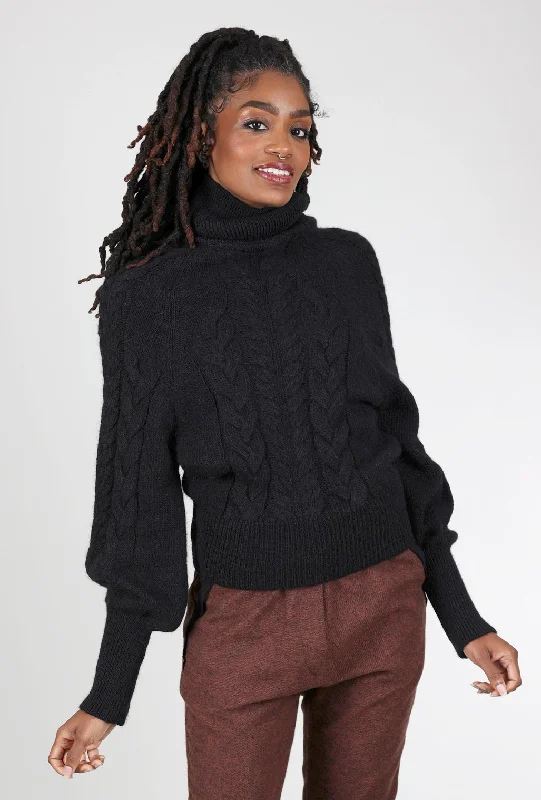 Muffo Cable-Knit Sweater, Black Sleek Women's 