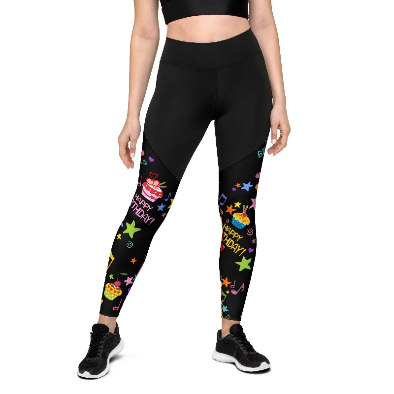 Happy Birthday Compression Leggings Disco