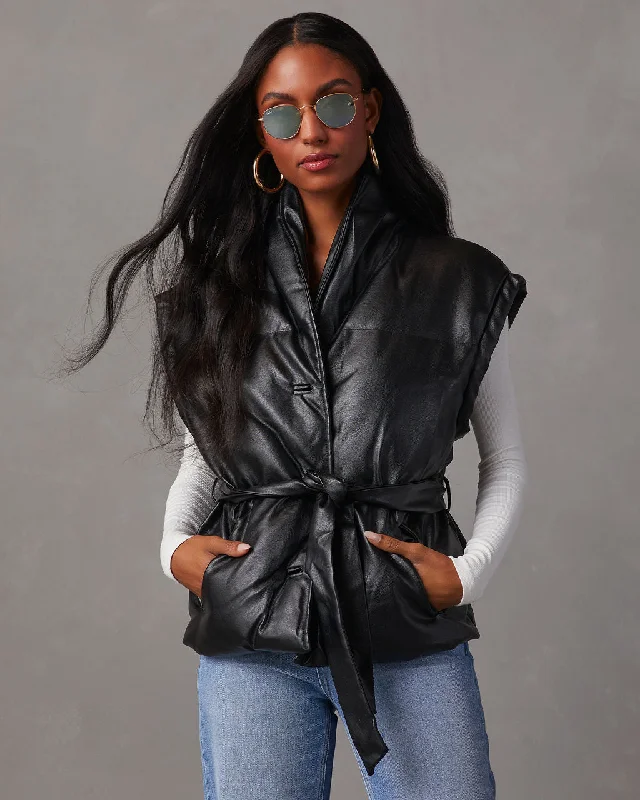 Rubio Belted Faux Leather Puffer Vest Sustainable Organic