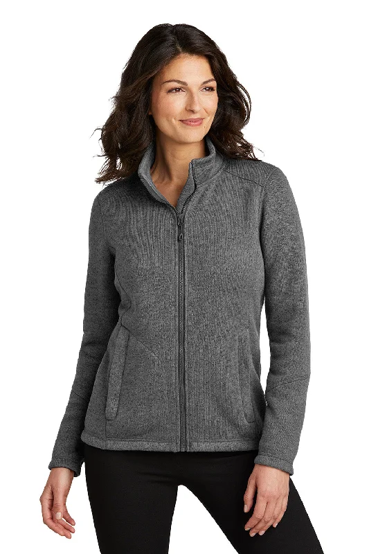 Port Authority Womens Arc Pill Resistant Sweater Fleece Full Zip Jacket - Heather Smoke Grey - New Sleek Women's Metallic