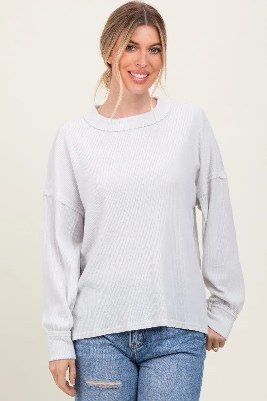 Ivory Brushed Ribbed Knit Pullover Youthful Women's Anime - inspired Youthful Women's Anime - inspired