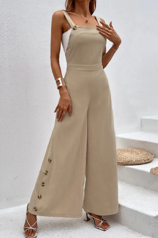 Square Neck Wide Strap Jumpsuit Minimalist Women's Casual