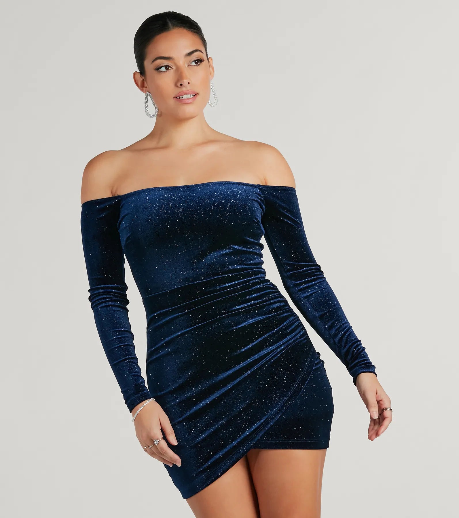 Sparkly Glitter Velvet Long Sleeve Mini Dress Edgy Women's Punk