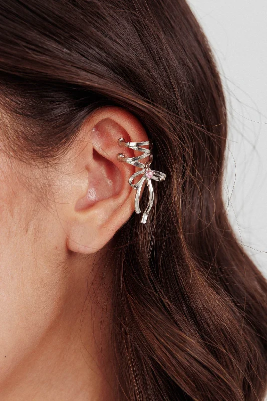 Soiree Rhinestone Bow Ear Cuff Silver Vacation