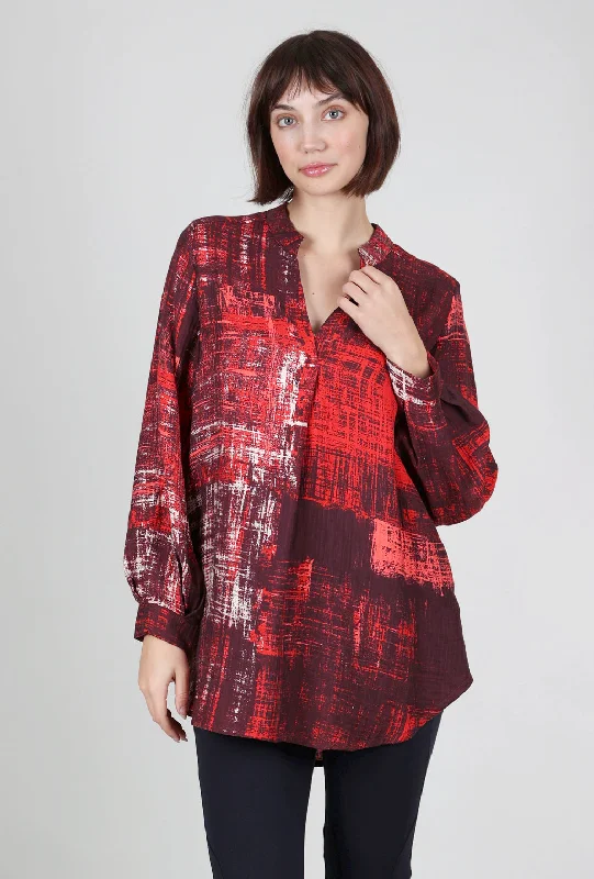 Tamra Tunic Blouse, Red/Plum Geometric