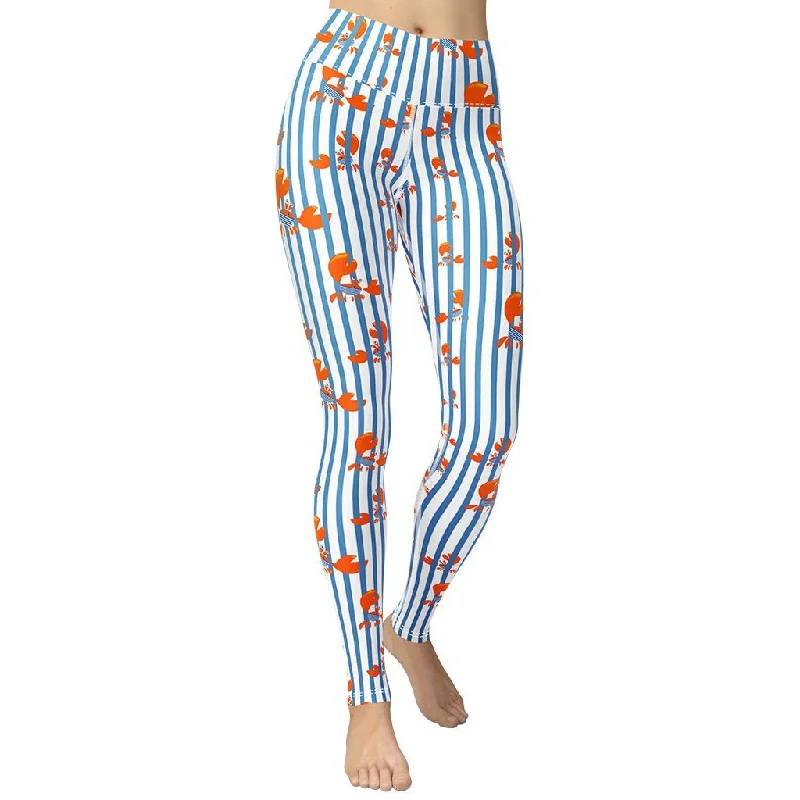 Stripes & Crabs Yoga Leggings Athletic Women's 
