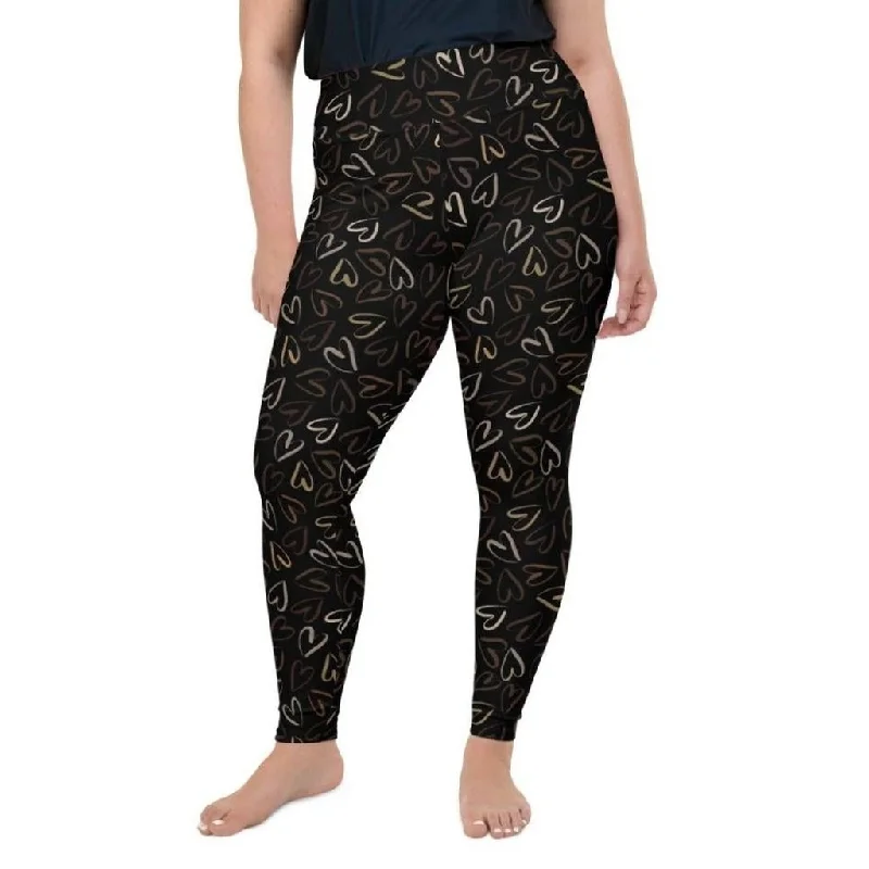 Golden Heart Print Plus Size Leggings Cool Women's Skate