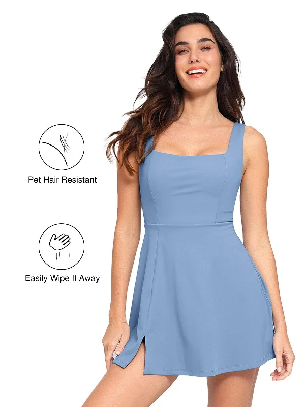 Shapewear Pet Hair Resistant Square Neck Workout Dress Traditional Women's Wool