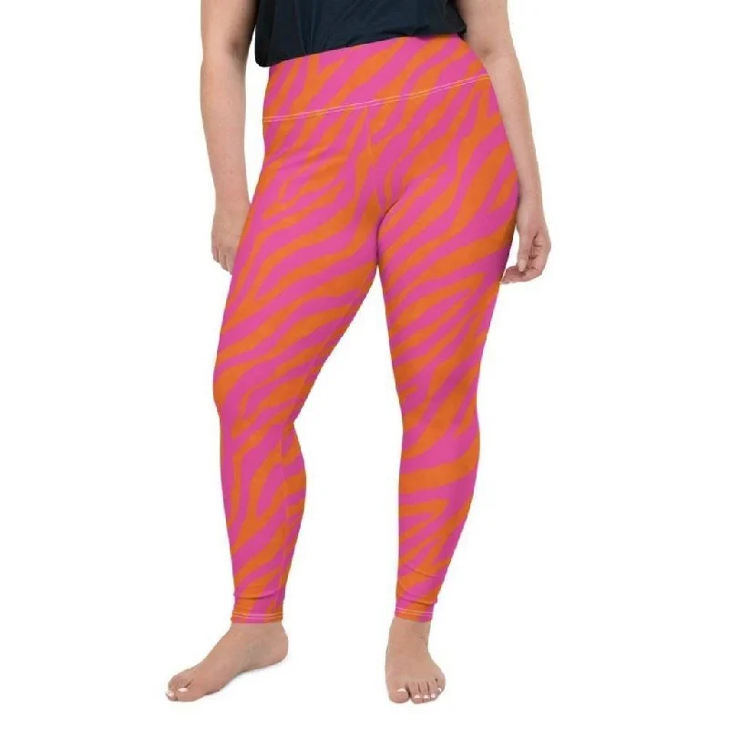 Pink & Orange Zebra Plus Size Leggings Modern Women's Tech