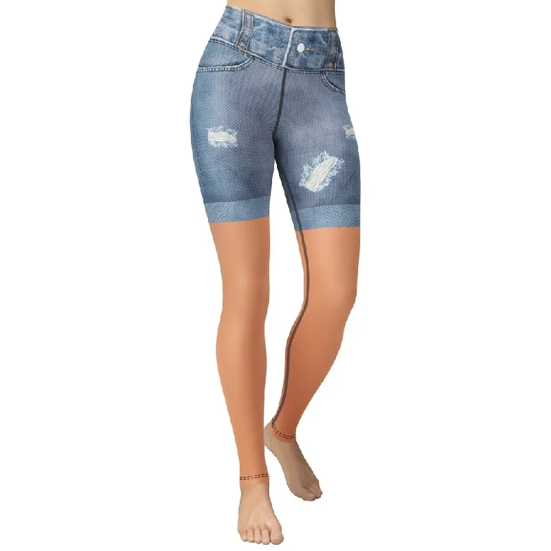 Tan Tone Denim Shorts Print Yoga Leggings Minimalist Women's Casual
