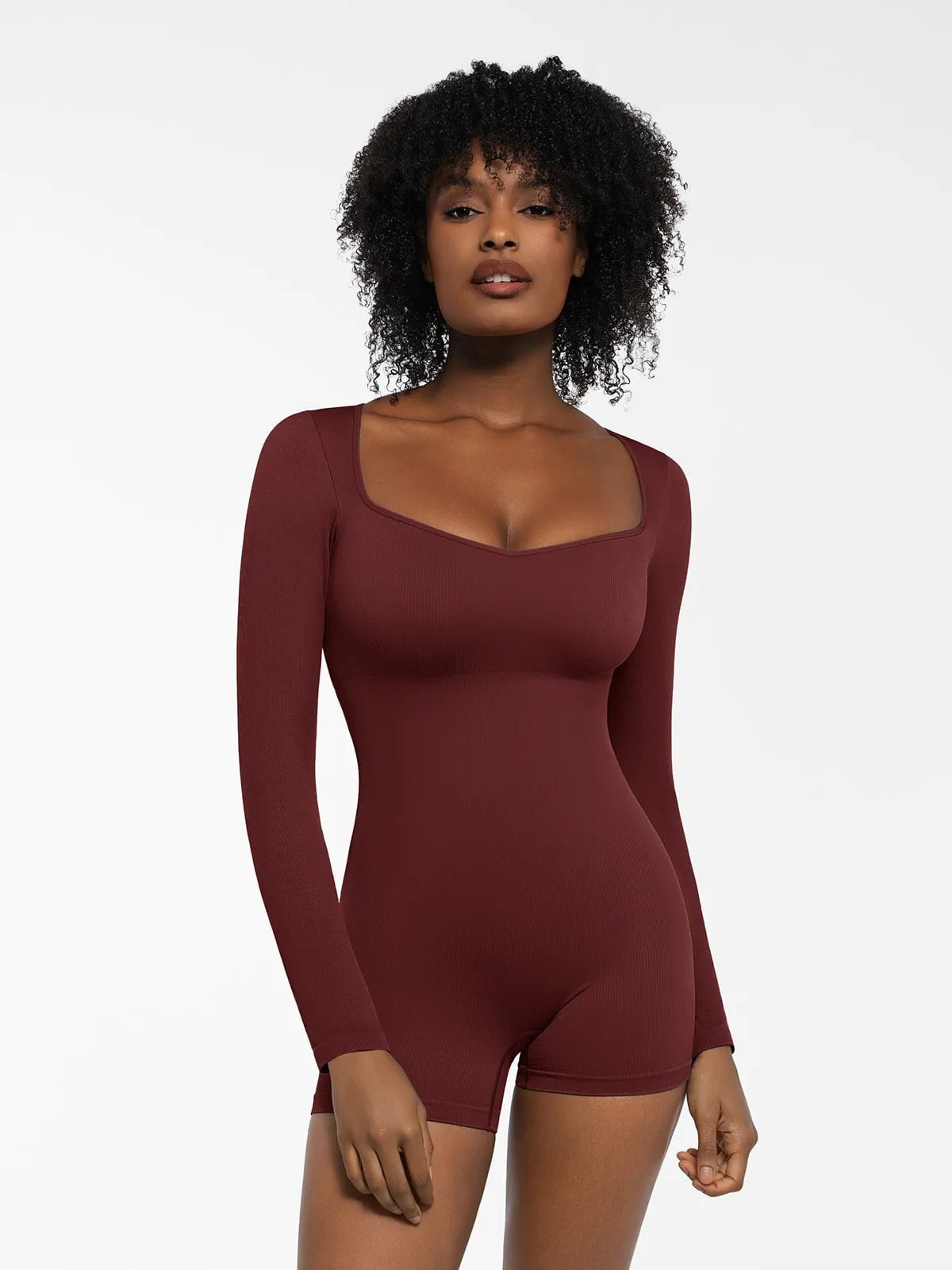 Shapewear Long Sleeve Sweetheart Neck Tummy Control Romper Casual Women's Loose - fitting