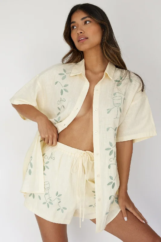 Ciao Ciao Embroidered Drawstring Shorts Butter Geometric