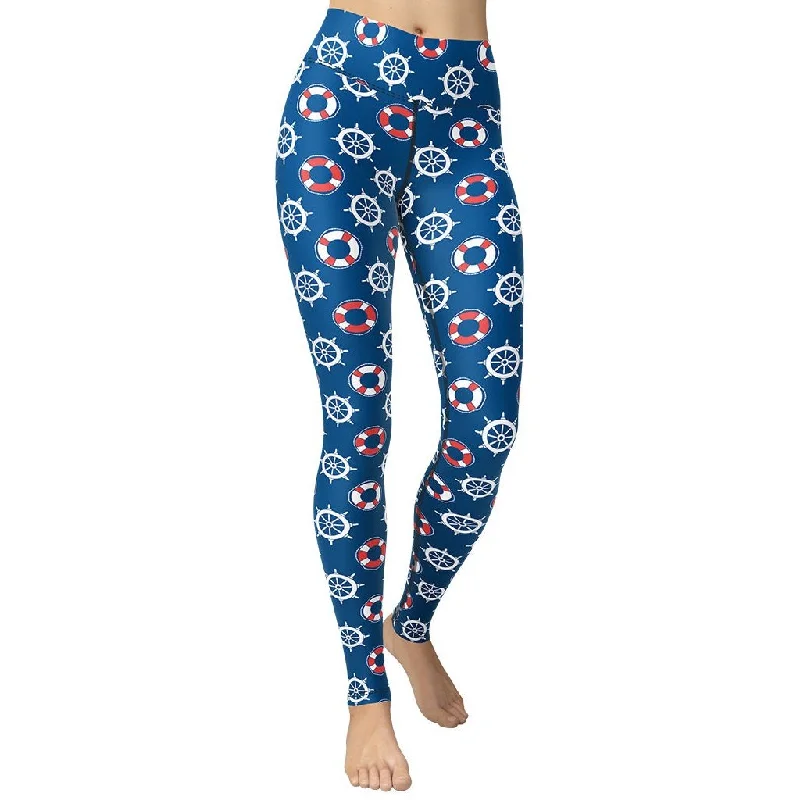 Nautical Yoga Leggings Feminine Women's Soft 