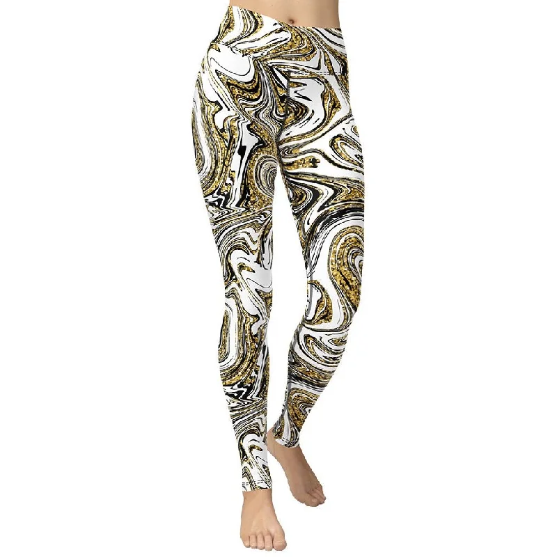 Glitter Print Marble Yoga Leggings Classic Women's Tweed