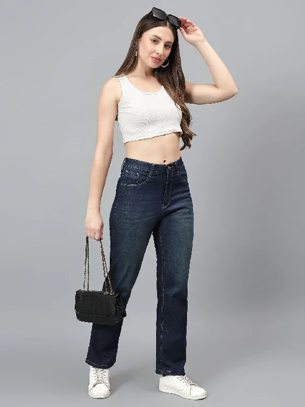 Women's Solid Blue Stretchable Jeans European