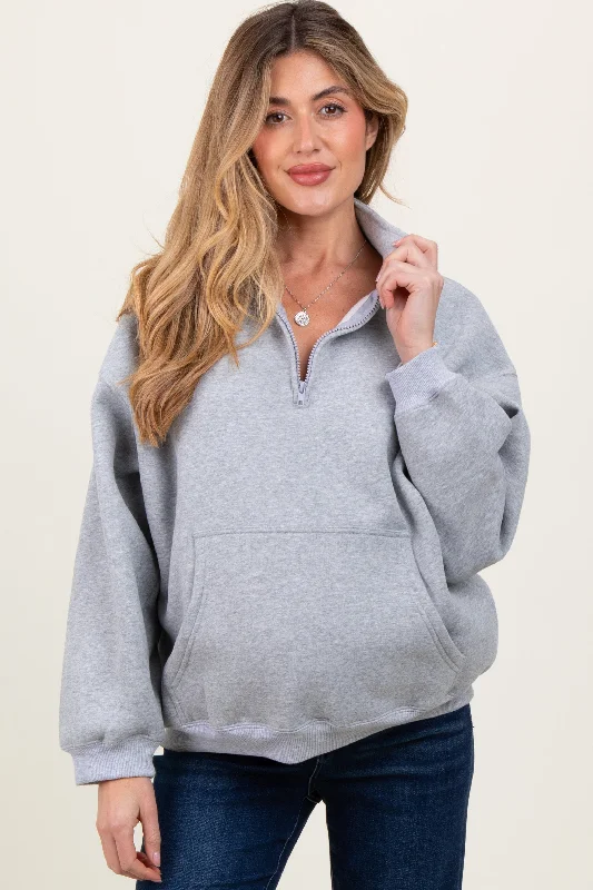 Heather Grey Fleece Oversized Half Zip Maternity Pullover purpose