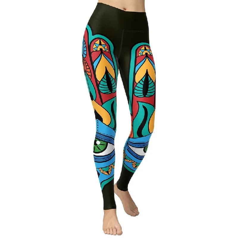 Colorful Eye Symbol Yoga Leggings Artistic Women's Hand - painted