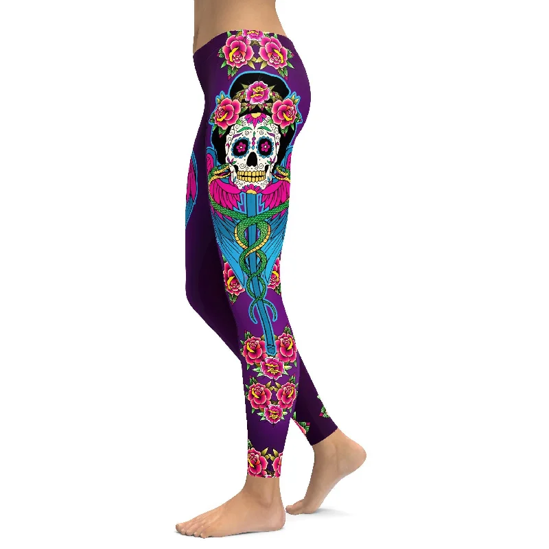 Caduceus Sugar Skull Leggings Vacation Vacation