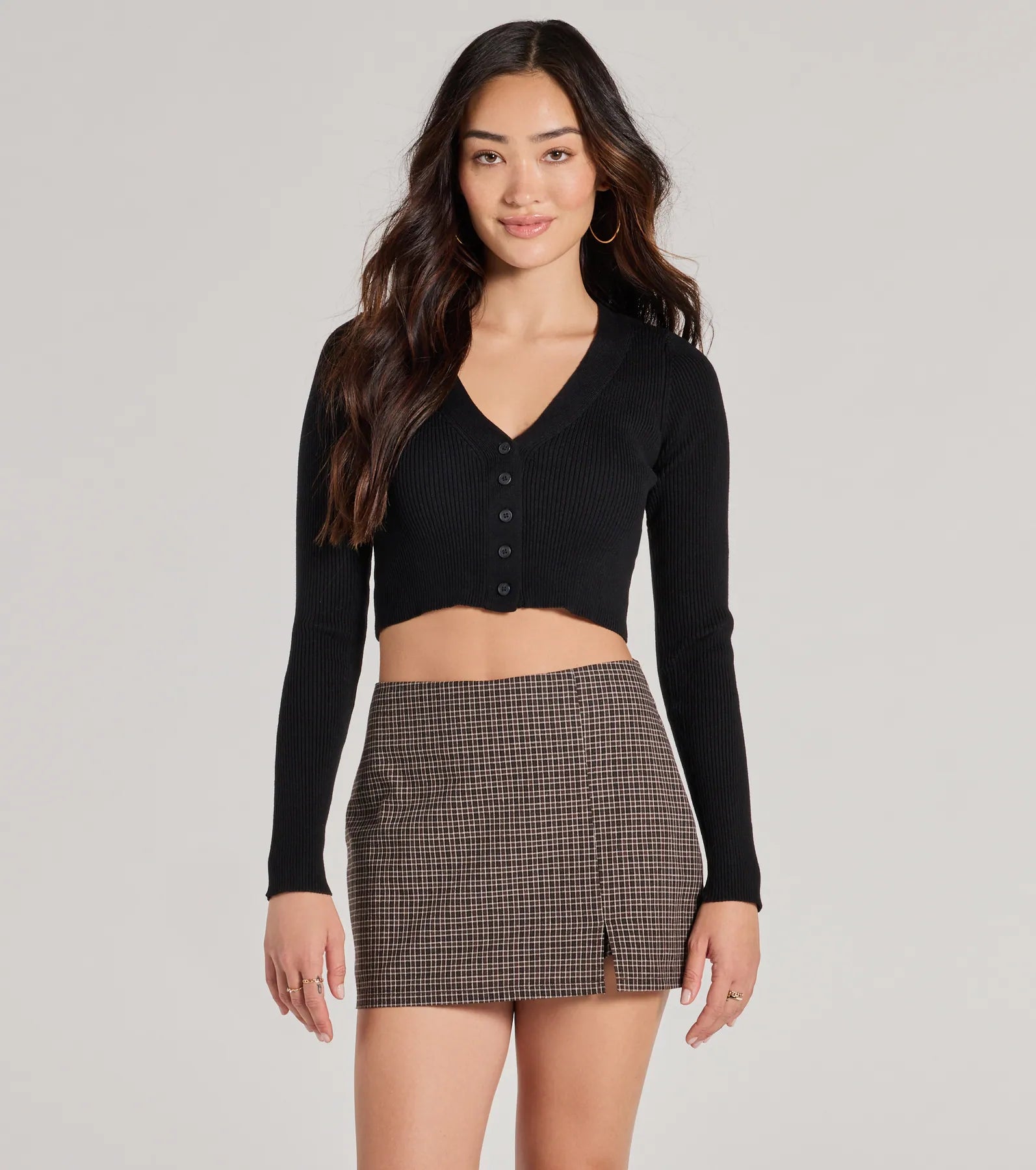 Darling Layer V-Neck Button Crop Cardigan Disco