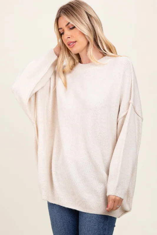 Cream Oversized Crewneck Melange Knit Sweater Artistic Women's Avant - 