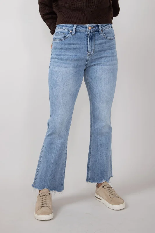 Mica High Rise Crop Flare Shark Hem Jeans for Women | MDP-F124 British Gentlewoman Style Mica High Rise Crop Flare Shark Hem Jeans for Women | MDP-F124 British Gentlewoman Style