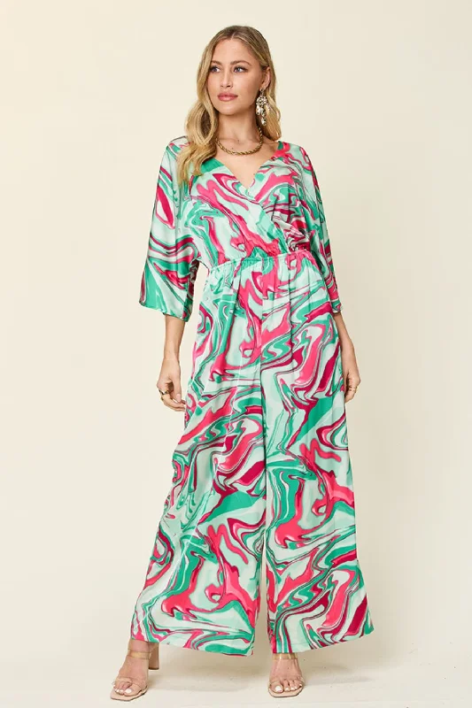 Double Take Full Size Half Sleeve Wide Leg Jumpsuit Casual Women's Japanese 