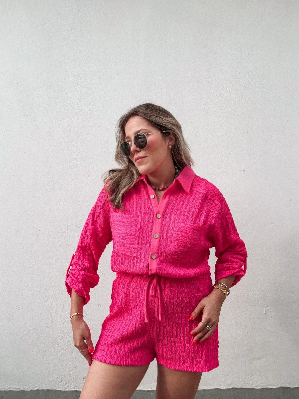 Fuschia Knit Romper Casual Women's Japanese 