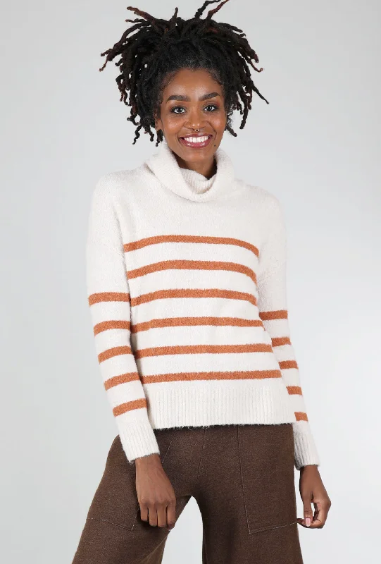 Lofted Stripe Tneck Sweater, Snow/Rust Sporty Women's Athleisure 