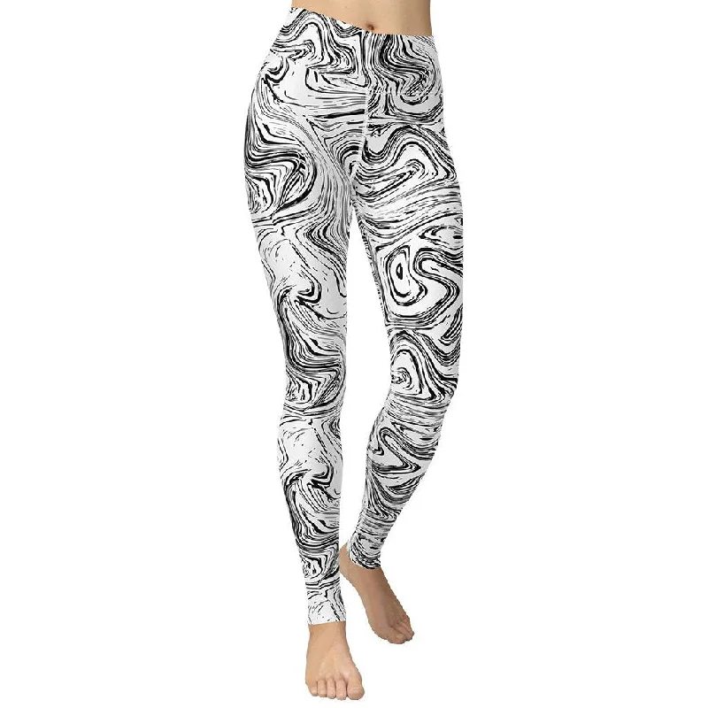 Black & White Marble Yoga Leggings Tough Women's Military - inspired