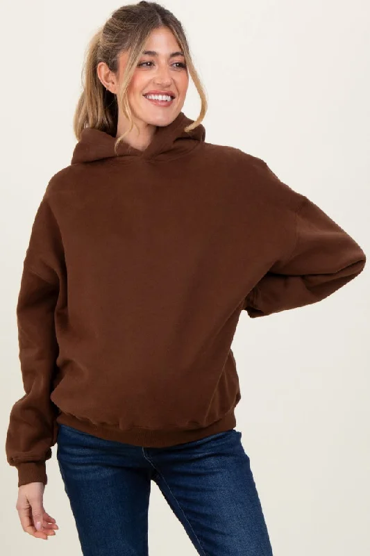Brown Fleece Oversized Pullover Maternity Hoodie Dynamic Women's Moto