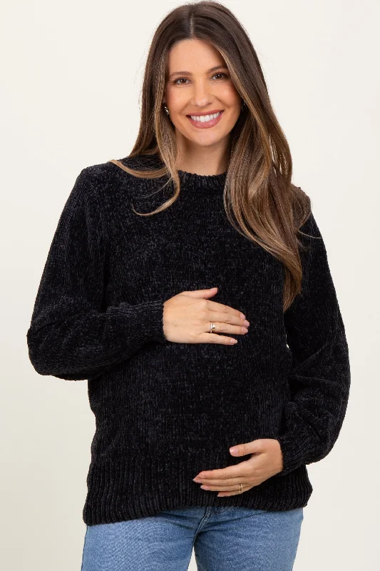 Black Chenille Knit Maternity Sweater Refined Women's Classic 