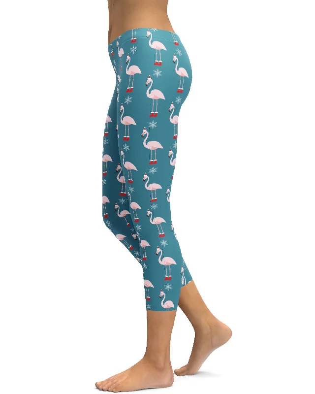 Christmas Flamingo Patterned Capris Dapper Women's Bow - adorned Dapper Women's Bow - adorned