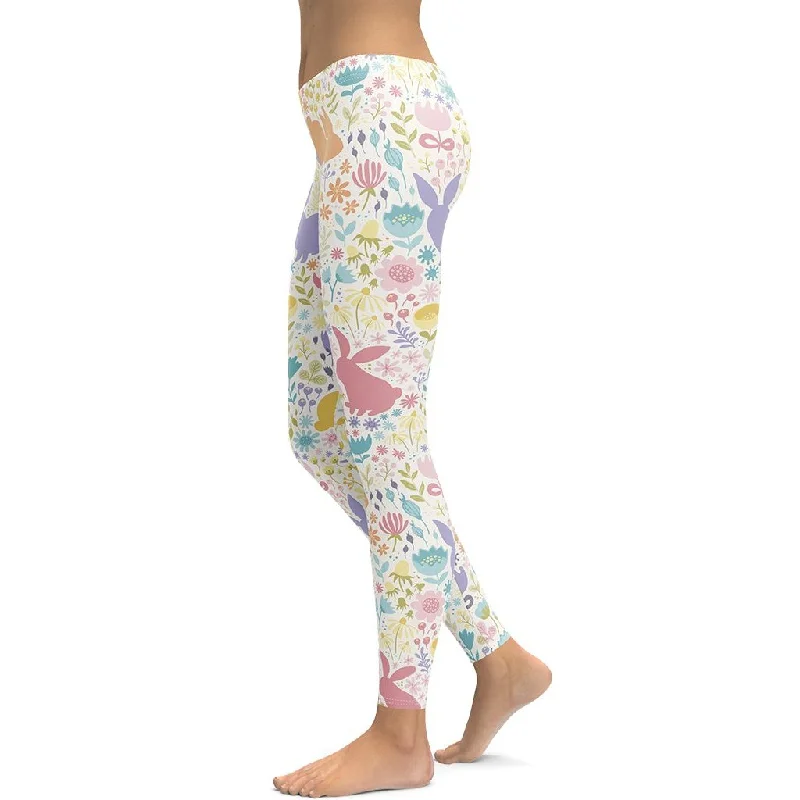 Pastel Easter Garden Leggings Sustainable Organic