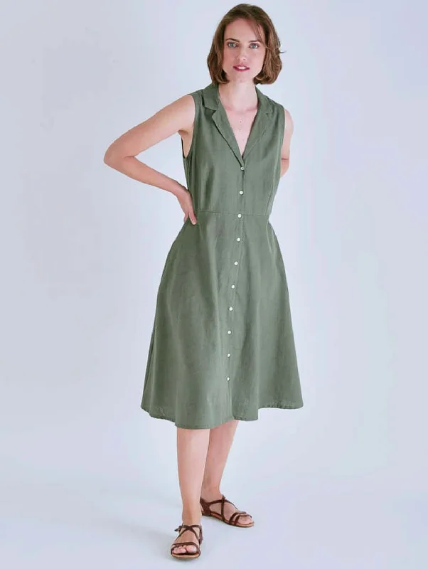 Aubrey Cotton & Linen Sleeveless Linen Shirt Dress | Olive Confident Women's High - fashion