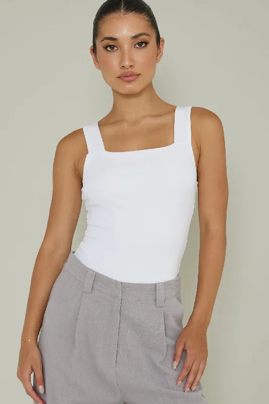 High Time Square Neckline Leotard White Sophisticated Women's 