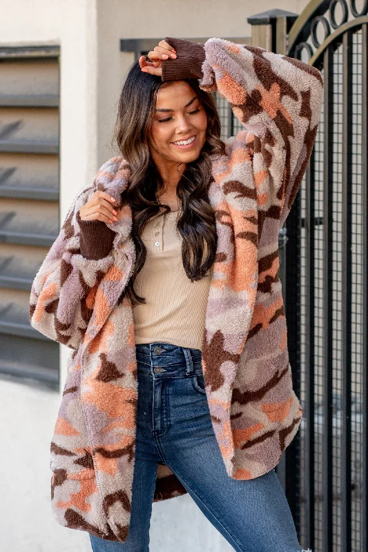 Cozy Camouflage Sherpa Jacket - Apricot Sophisticated Women's 