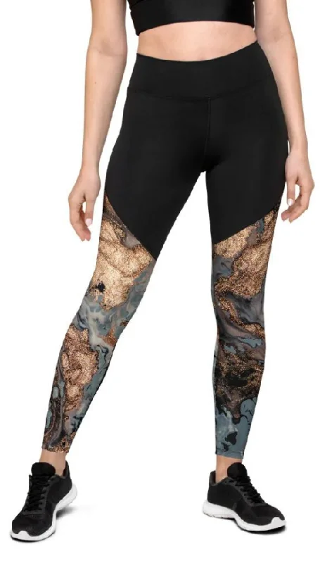 Bronze Marble Print Compression Leggings Classic Women's Pin - striped