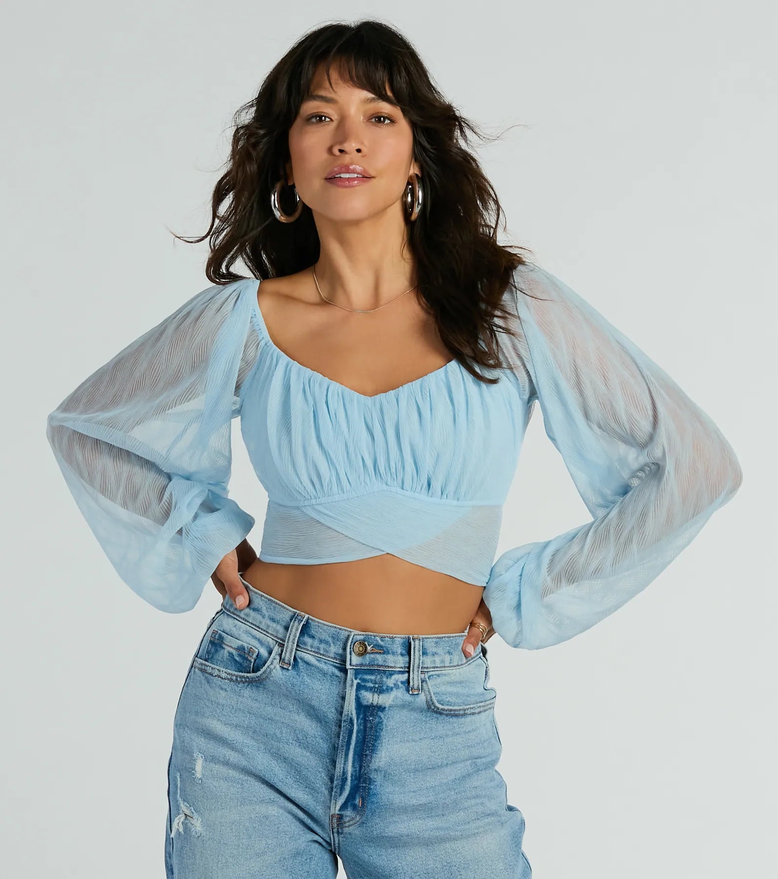 All This Grace Tie-Back Mesh Crop Top Polished Women's Silk