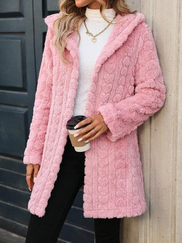Heart Open Front Hooded Fuzzy Coat Vintage Women's 1970S 