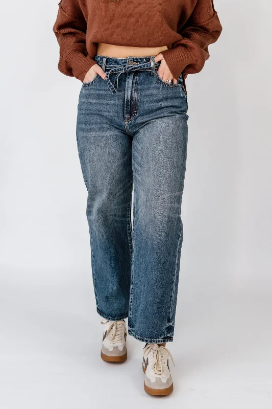 Ella Draw String Cropped Wide Straight Jean | Dark Wash Dapper Women's 1920S