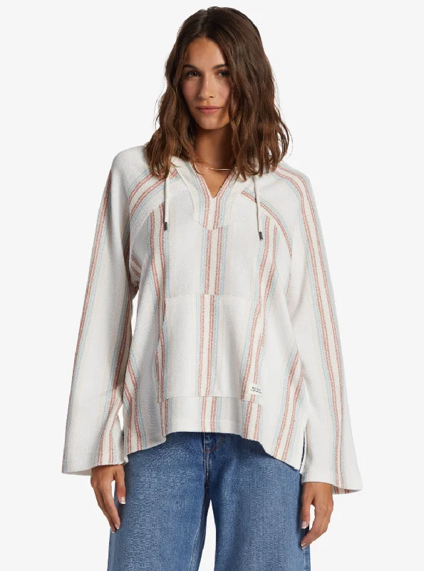Wild And Free Poncho Style Hoodie - Bonzer Stripe Snow White Confident Women's High - fashion Wild And Free Poncho Style Hoodie - Bonzer Stripe Snow White Confident Women's High - fashion