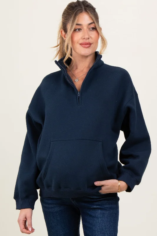 Navy Fleece Oversized Half Zip Maternity Pullover Cozy Women's Winter