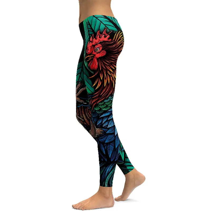 Colorful Rooster Leggings Geometric Geometric